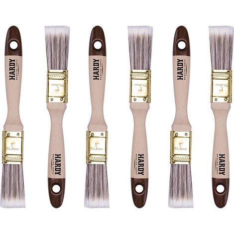 Lot de 6 Pinceaux Plats 25mm - Série 45 - Fibres Synthétiques, Manche Bois Naturel, Virole en Acier – Pour Peinture, Vernis, Huile et Lasure (1/5)