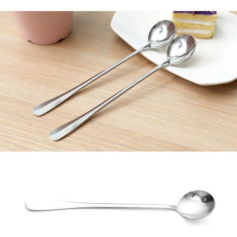 Cuillères à long manche en acier inoxydable, élégantes et multifonctionnelles, pour mélanger le café, le thé et les desserts (lot de 3). Tête ronde. (1/5)