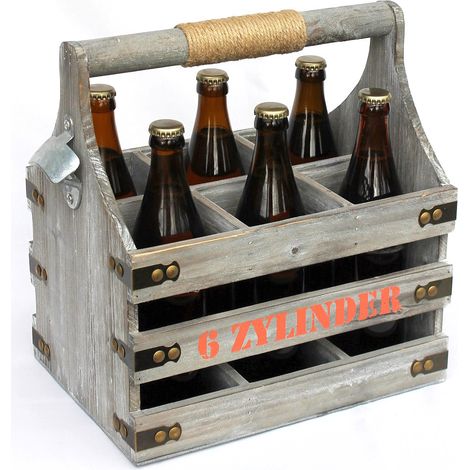 Bierträger mit Flaschenöffner Flaschenträger 6 Zylinder 93540 Bierkiste Holz