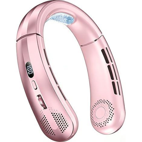 Ventilateur De Cou Portable - rechargeable par USB - Sans pales 100 vitesses 5000mAh - Intérieur extérieur écran numérique - Rose (1/4)