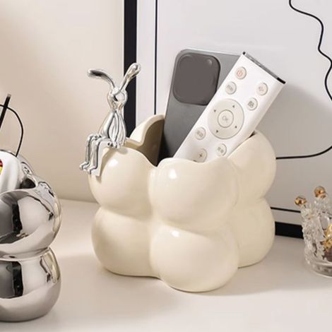 Boîte de rangement pour clés d'entrée couleur crème, plateau de bureau, boîte de rangement pour bijoux, cosmétiques et objets divers, blanc cassé (1/5)