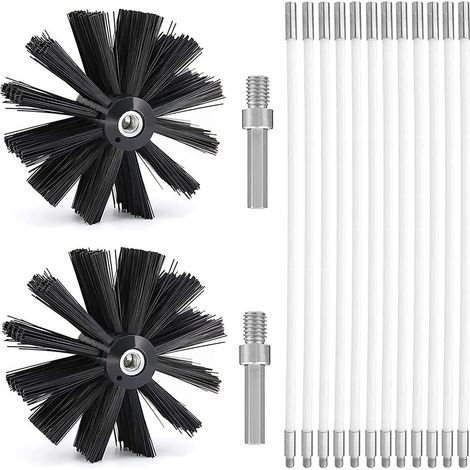 Kit Brosse Nettoyage Cheminée , Diameter 150mm , Outil Nettoyage pour Cheminées avec 15 Tiges Flexibles de 410 mm et 2 TêTes de Brosse pour Cheminée , évent de Sécheuse , Tuyau d'égout , poêle à Bois (1/5)