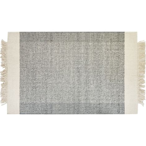 Alfombra de lana gris blanco crema 140 x 200 cm hecho a mano geométrico Tatlisu