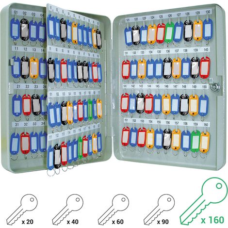 ARREGUI PLL160 Armario de Llaves con Ganchos Fijos 160 llaves Caja de Seguridad de Acero para Llaves con Llaveros Incluidos Fácil Instalación en Pared 37 x 28 x 8 cm gris