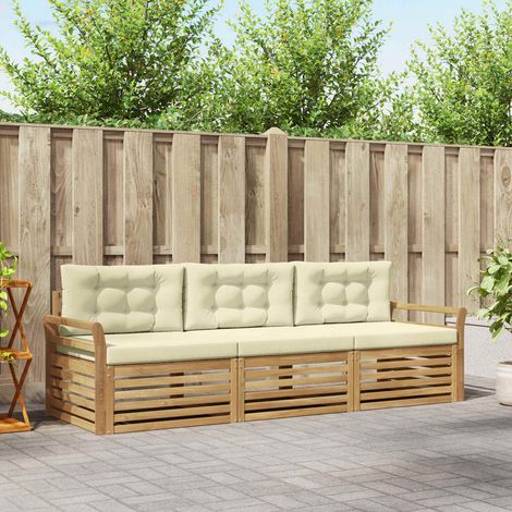 vidaXL Outdoor-Sofagarnitur 3 Stk. Weiß und Creme Massivholz Akazie (1/5)