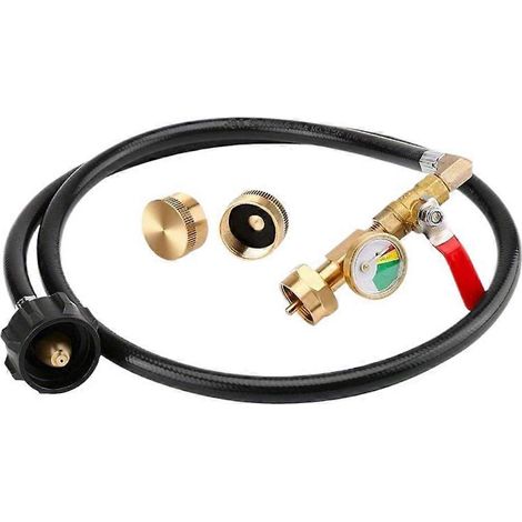 Adaptateur de remplissage pour bouteille de propane avec manomètre phosphorescent, connecteur en laiton et tuyau. (1/5)