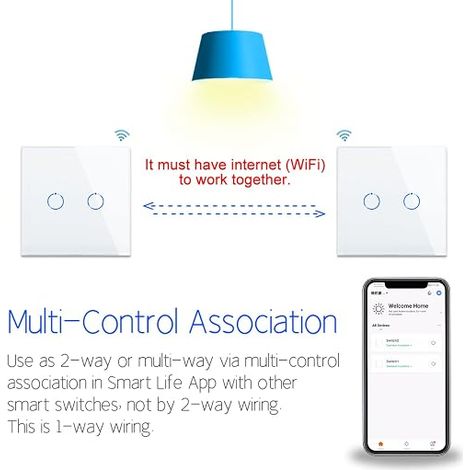 Interrupteur tactile intelligent Wi-Fi encastré panneau en verre Interrupteur mural double en blanc Conducteur neutre (1/3)