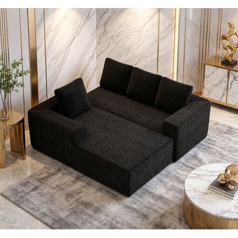 Sofá modular en L con chaise longue pana negro OKMYHOME (1/5)