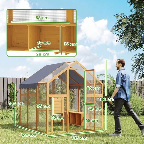 Gallinero de 3,07 m² con corral de madera, tela impermeable y cerradura de seguridad, para 6-8 gallinas. Dimensiones: 1,7 x 1,8 x 1,8 m. (1/5)
