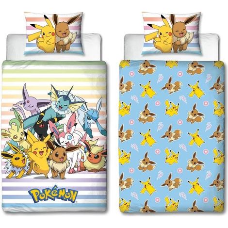 Parure de lit réversible - POKÉMON - Pikachu et Évoli - Microfibre - 1 housse de couette 140 x 200 cm + 1 taie d'oreiller 63 x 63 cm (1/5)