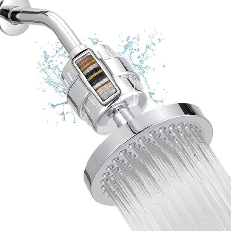 Cabezal de ducha con filtro de alta presión, filtro para agua dura de 6", cabezal de ducha redondo universal, filtro de 20 etapas, cromado (1/5)