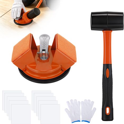 Kit d'outils de fixation de l'espace de plancher – Ventouse robuste outil de réparation d'espace de plancher avec maillet en caoutchouc, outil de fermeture d'écart pour sols stratifiés, bois et bois (1/5)