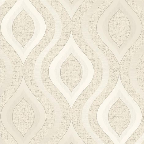 Cream Gold Geometric Glitter Wallpaper Vinyl Textured Retro Fine Decor Quartz
