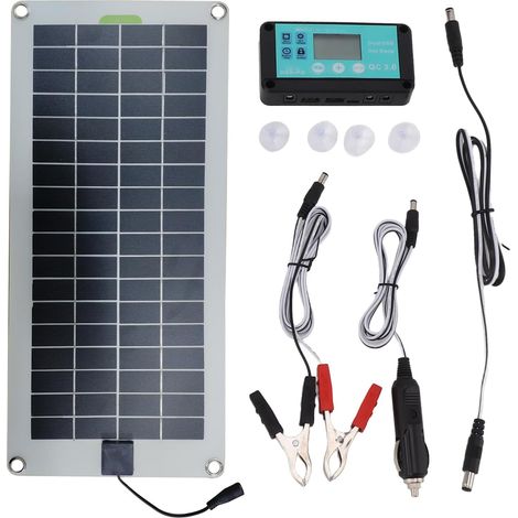 Chargeur de Batterie à Alimentation Solaire mis à Jour, Chargeur de Batterie de Voiture Solaire de 30 W 12 V à 12 V avec contrôleur adapté pour Toutes Les Batteries Rechargeables de 12 V/24 V (1/5)