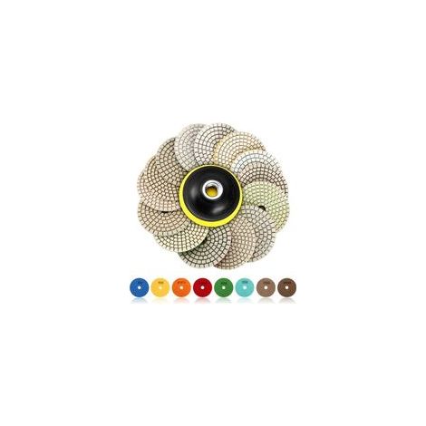 Disque de polissage diamanté 4 pouces (10 cm), lot de 15 tampons pour béton, marbre et granit – grain 50 à 6000, fixation velcro, résine et poudre diamantée (1/5)