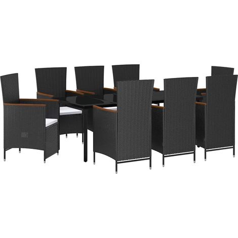 Ensemble repas de jardin 9 pcs Contemporain, Ensemble de salle à manger de jardin avec coussins Noir OIB4753E (1/5)