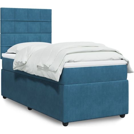 Cama box spring con colchón terciopelo azul 90x200 cm vidaXL (1/5)