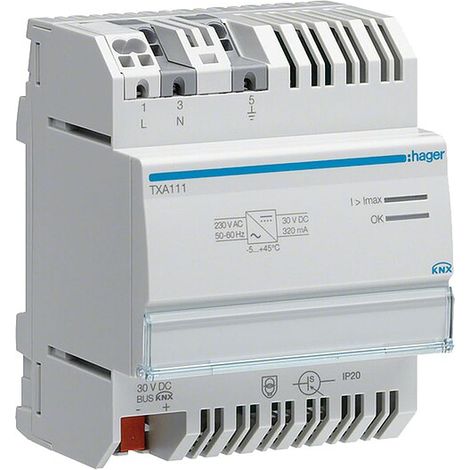 Hager Spannungsversorgung mit Ausgang und Drossel 320 mA KNX REG TXA111