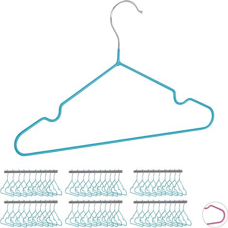 Relaxdays Pack de 60 Perchas Bebé Antideslizantes, Metal, Turquesa, 30 cm