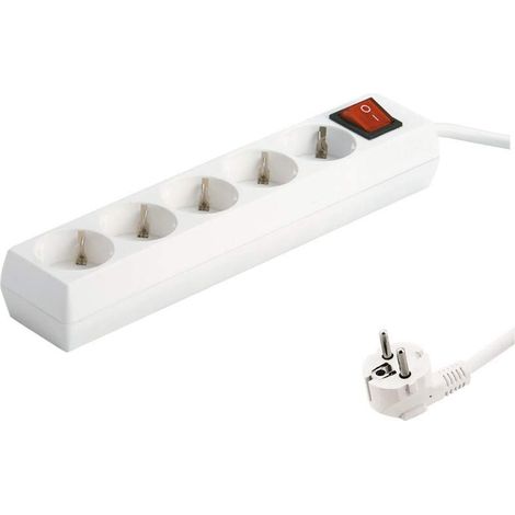 Base V Prises + T/T Interrupteur avec câble de 3 x 1,5 mm² de 3 mètres. Parfait pour des Solutions électriques sûres et efficaces dans Les Maisons ou Les Bureaux. Fiabilité et praticité garanties.