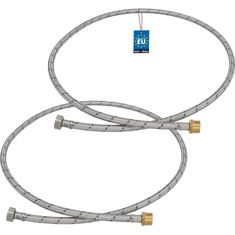 KOTARBAU® Lot de 2 Flexible Robinet 1/2" x 1/2" - Flexible Eau - Tuyau Robinet 150 cm - Mâle x Femelle - Rallonge Robinet Cuisine Flexible - Acier Inoxydable - Tuyau Flexible Plomberie (1/4)