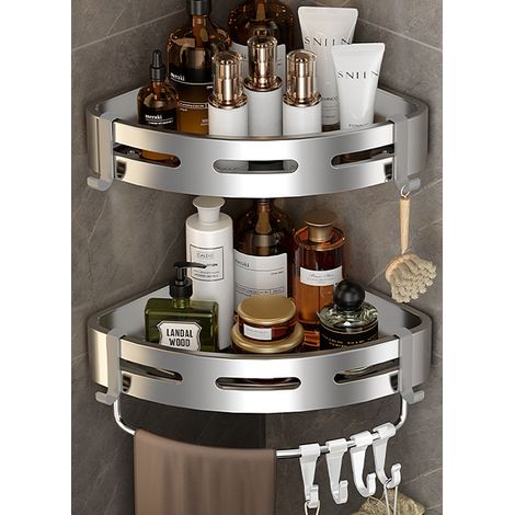 Étagère de douche d'angle, 2 paquets, étagère murale de salle de bain avec adhésif, organisateur de rangement pour toilettes, dortoir et cuisine (1/5)
