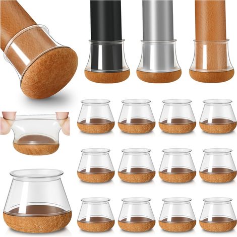 Protège-pieds de chaise en silicone transparent avec feutre intégré, lot de 20 pièces, diamètre 30-40 mm (1/5)
