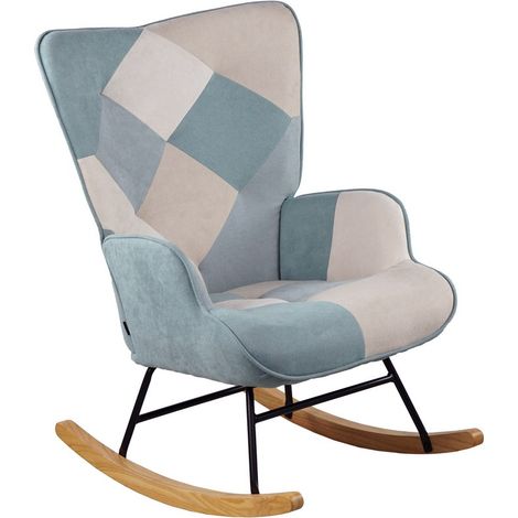 Poltrona a dondolo relax patchwork azzurra in tessuto - Swing (1/5)