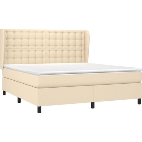 vidaXL Sommier à lattes de lit avec matelas Crème 160x200 cm Tissu (1/5)