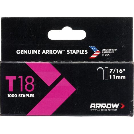 ARROW T18 Staples 11mm (7/16in) Box 1000 (1/3)