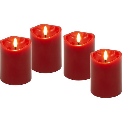 Bougies LED en vraie cire GOOBAY, fonction minuterie, 4 pièces, blanc chaud, rouge
