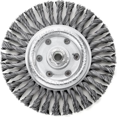 Lessmann Knot Wheel Brush 115mm x 14mm M14 Bore Steel Wire 0.35 (1/4)