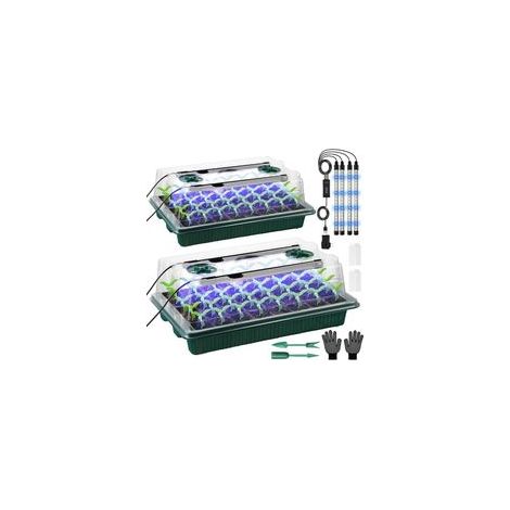 2-teiliges Gewächshaus-Set für Pflanzen – 80-Zellen-Anzuchtschale – Verstellbare LED-Beleuchtung – Verstellbare Luftfeuchtigkeit und Temperatur – 80 Zellen (1/4)