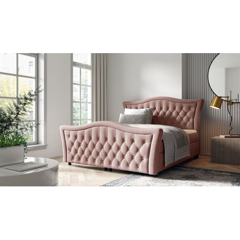 Boxspringbett Schlafzimmerbett TURHAN 160x200cm Stoff Elisa Velvet Rosa (1/3)