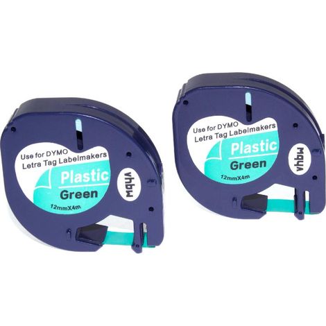 vhbw 2x Label Tape compatible with Dymo LetraTag XR Label Printer 4m x 12 mm, Black on Green