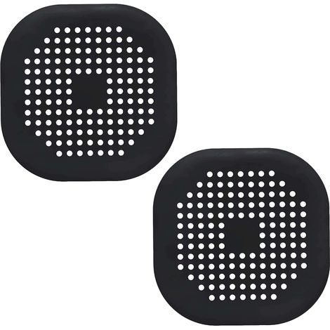 Lot de 2 bouchons de douche/caniveau à cheveux, accessoires de salle de bain, couvercles de bonde en silicone durable avec ventouses, forme de cœur, noir.