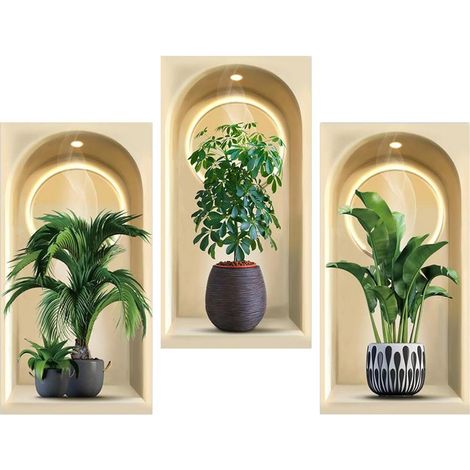 3-teiliges 3D-Wandtattoo-Set, 30 x 60 cm, Wandaufkleber mit simulierten Topfpflanzen, dekorative Wandaufkleber, DIY-Vasen-Wandaufkleber für Wohnzimmer, Küche, Schlafzimmer (1/5)