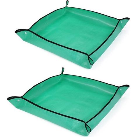 Tapis de rempotage étanche 66x66 cm, bac pliant à pressions, lot de 2, pour plantes d'intérieur, vert (1/5)
