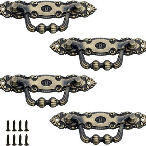 Boutons et poignées de meubles, 4 anciens boutons de tiroir en zinc bronze (1/5)
