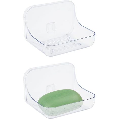 Lot de 2 Porte-Savon Muraux, Montage Mural, Sans Perçage, Auto-Vidage (Couleur Transparente) (1/5)