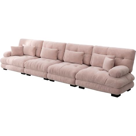 Sofá modular en esquina de 4 plazas de chenilla rosa con asiento profundo (1/5)