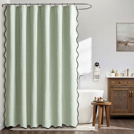 Rideau de Douche en Lin Texturé Ondulé 200x200 cm Vert, Luxe Rideau de Douche Imperméable, Anti-Moisissure Tissu Lavable Rideaux de Bain pour Salle de Bain avec 14 Crochets Métalliques. (1/5)