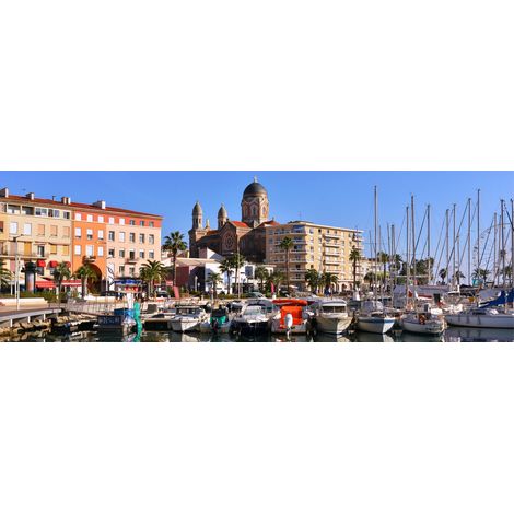 Tableau sur toile port de Saint-Raphaël 45x135 cm - Impression sur Toile Murale Décorative - Image imprimée en HD sur Toile - Toile sur Châssis en Bois FSC - Fabriqué en France (1/4)