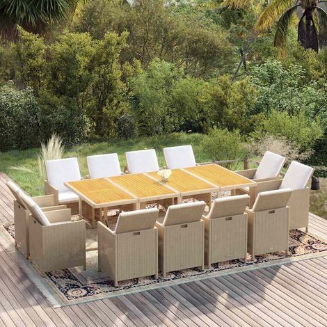 Ensemble à manger de jardin coussins 13 pcs-Salon de jardin Résine tressée Beige 675018 (1/5)