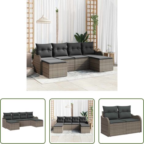 Außensofa -  Gartensofa-set mit Speicher 6 pcs Grau Poly-Rattan (1/5)