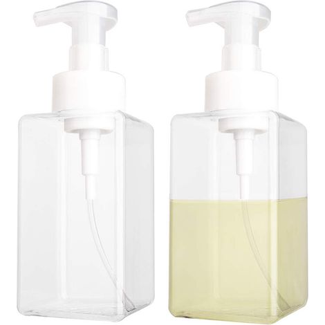 Paquete de 2 dispensadores de jabón espumoso, jabón líquido para manos recargable de 425 ml, botella de plástico vacía con bomba - Transparente