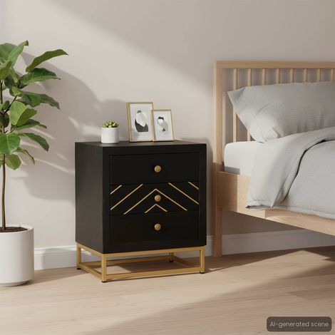 vidaXL Mesita de noche madera maciza mango negro y dorado 40x30x50cm (1/5)