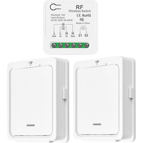 Interrupteur de lumière sans fil/Compatible avec les Interrupteurs Manuels, Récepteur à Relais de 10A et Télécommande, interrupteur marche/arrêt pour des lampes jusqu'à 1500 W (1/5)