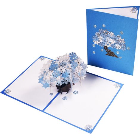 Carte De Voeux 3D Pliable - Arbre De Noel - Pere Noel - Papier Spécial - Rectangulaire - Pour Fêtes De Fin D Année - 2 Pièces (1/5)