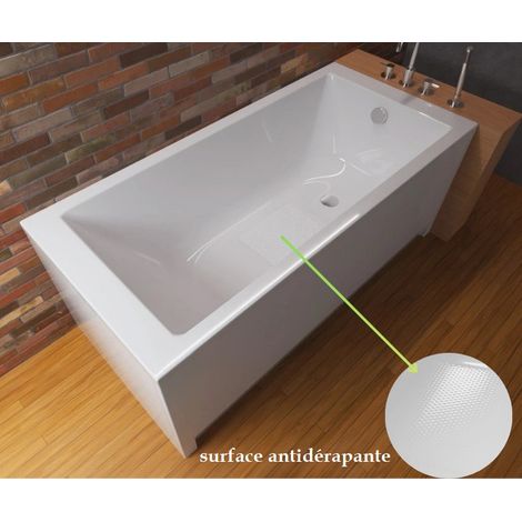 ECOLAM Baignoire rectangulaire Tami 170x70 cm avec surface antidérapante + tablier  vidage et trop-plein automatique pieds et silicone  set complet (1/5)